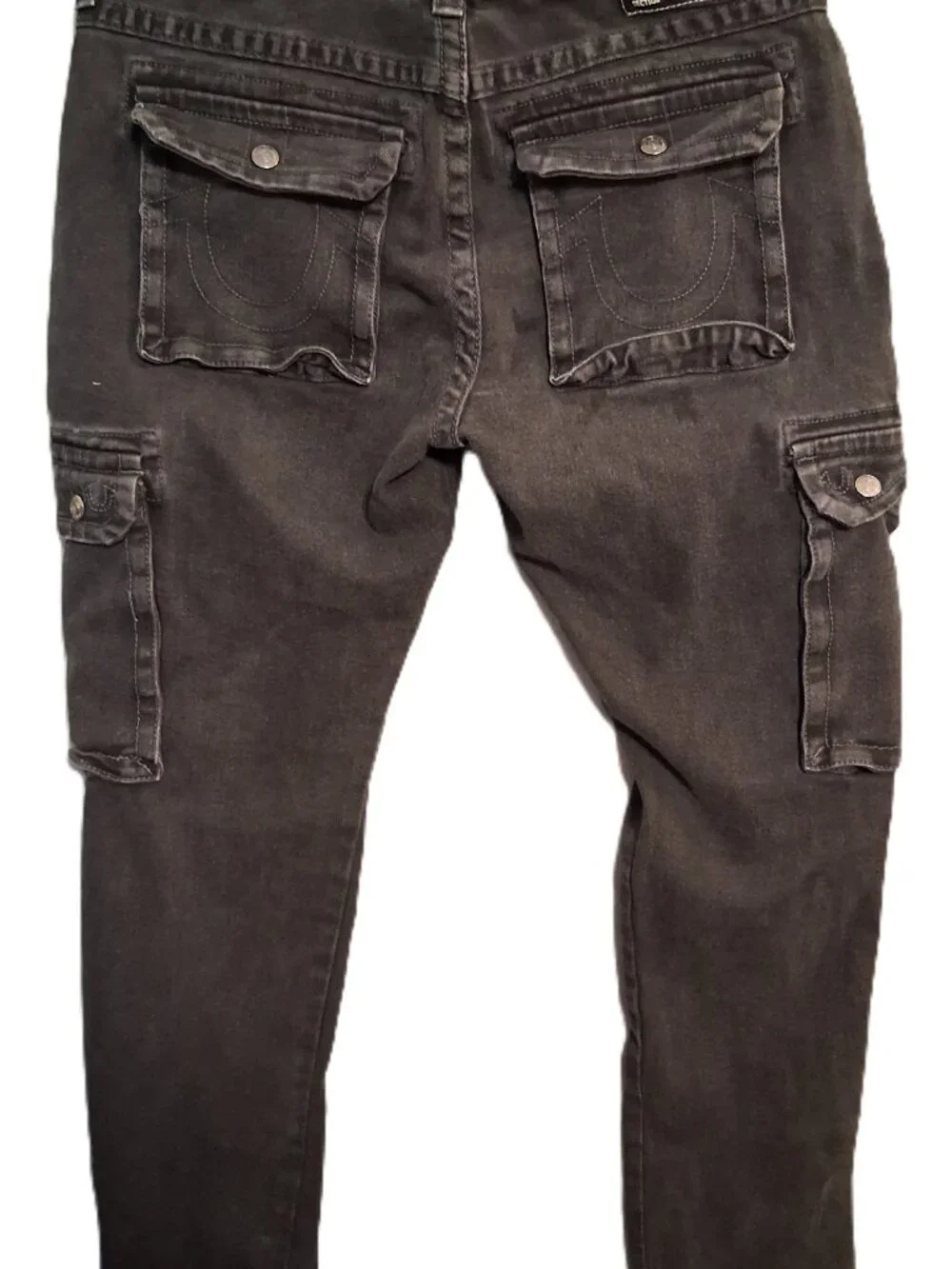 True Religion Black Rocco Relaxed Skinny Cargo Jeans W34xL34.5 Grunge Punk Goth